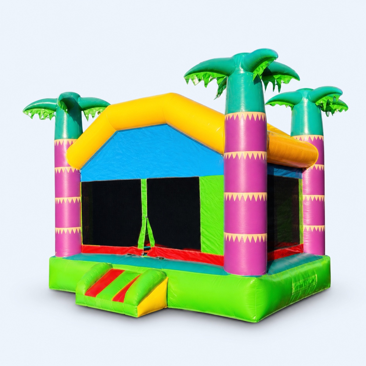 Tropical 13-by-13-foot bounce house on a clean studio background